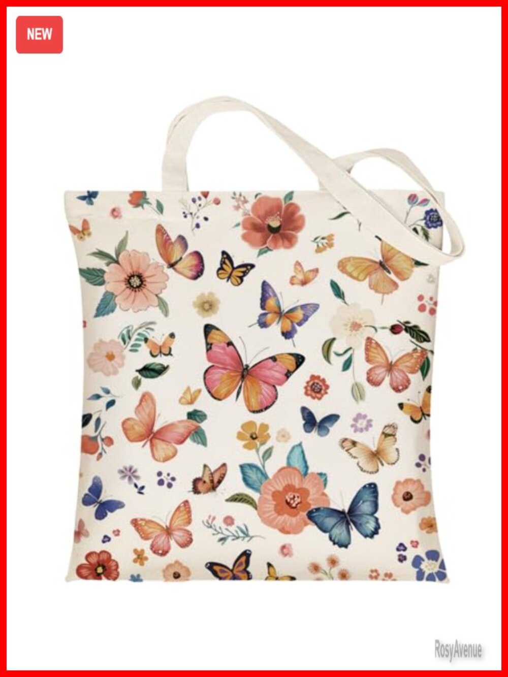 Canvas Tote Bag for Women Butterfly Floral with Zipper Pocket